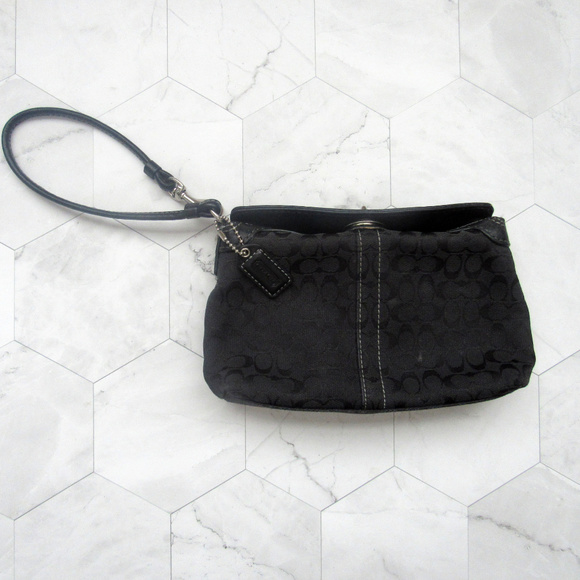 Coach Handbags - COACH Black Signature Jacquard Turnlock Wristlet